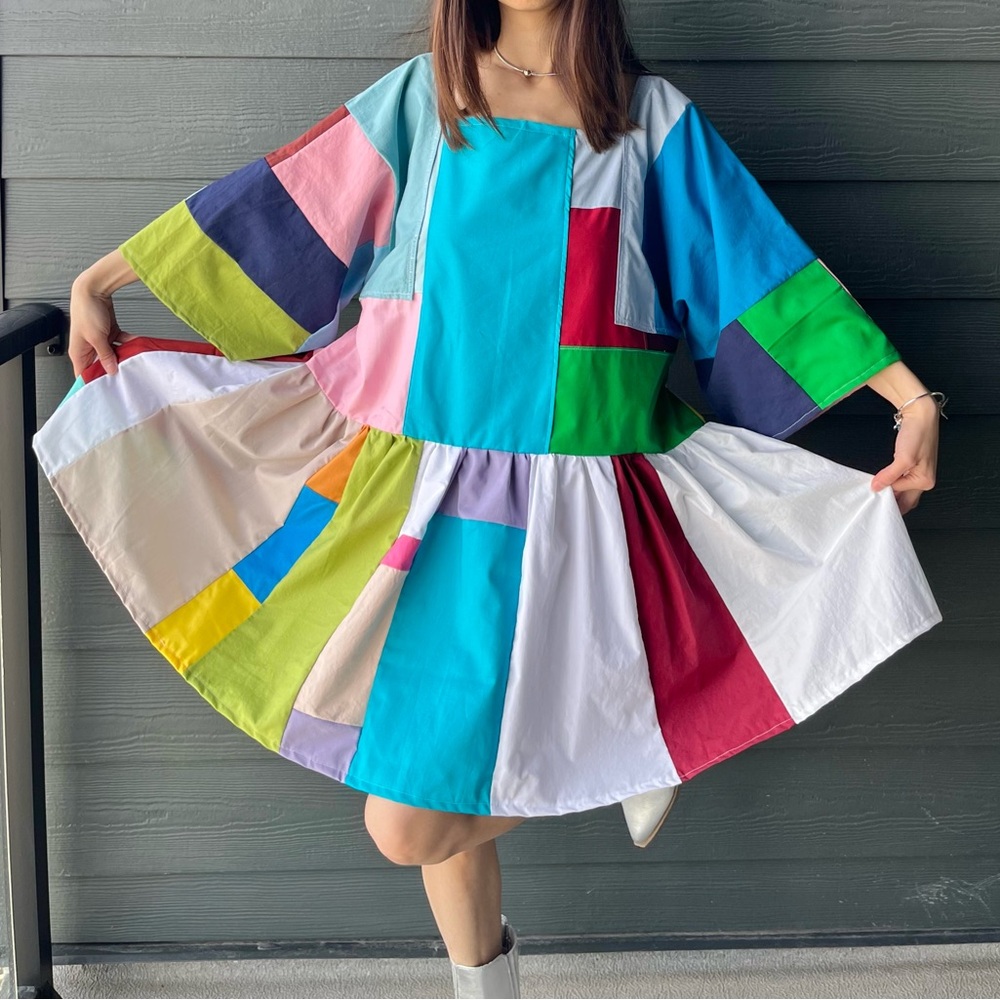 Handmade Quilted Patchwork Colorblock Dress SKU 04191